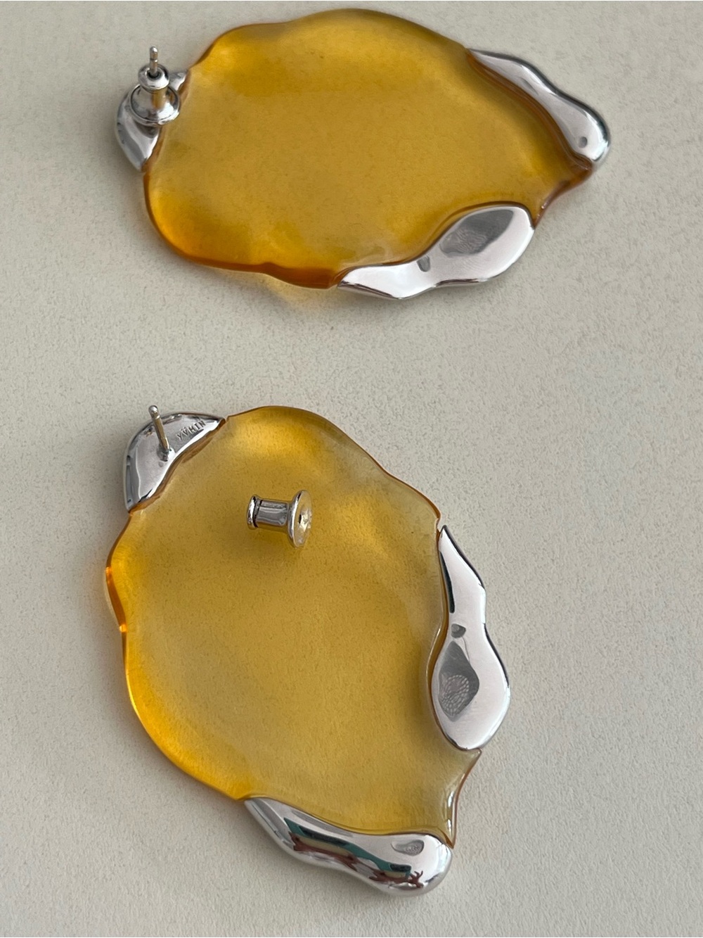 Amber Resin and 925Silver Abstract Drop Earrings YVMIN - Picture 3 of 3